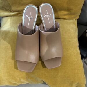 Paolo Tan Leather Mules with Block Heal
